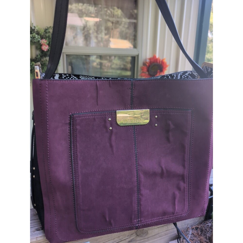 River Island Top Handle Tote Burgundy/Black Faux Suede White Snakeskin, 14x12x5